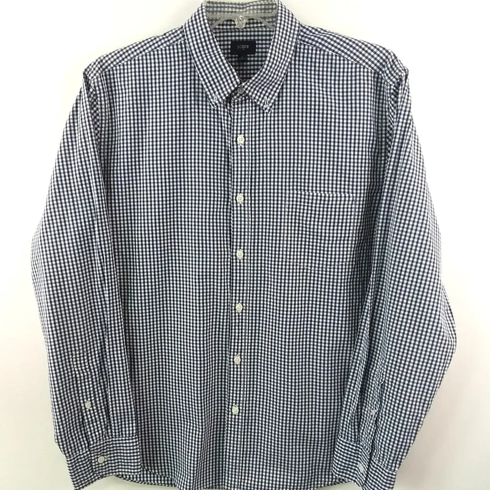 J. Crew Button Down Classic Shirt Men's‎ XL Blue & White Gingham Check Gorpcore